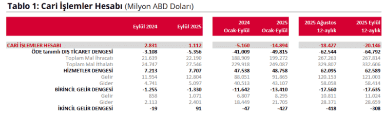 Eylül Ayında Cari İşlemler Hesabı Fazla Verdi