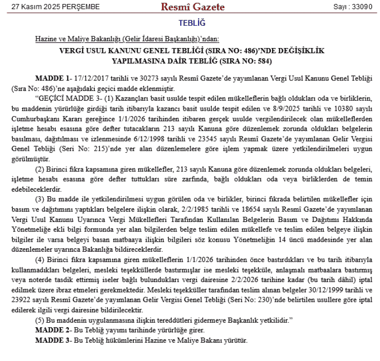Basit Usul Mükelleflerde Yeni Düzenleme: Defter ve Belge İşlemleri Artık Oda ve Birlik Yetkisinde